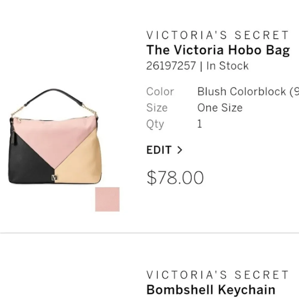 VICTORIA'S SECRET Blush Colorblock HOBO BAG shoulder bag purse Msrp $78 OOS